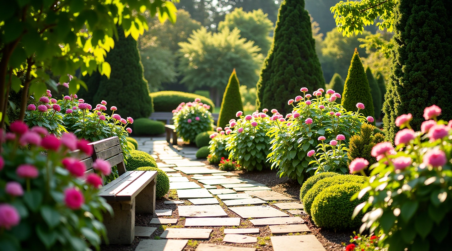 Scenic garden pathway lined with vibrant flowers and lush greenery at selkora Botanical Garden