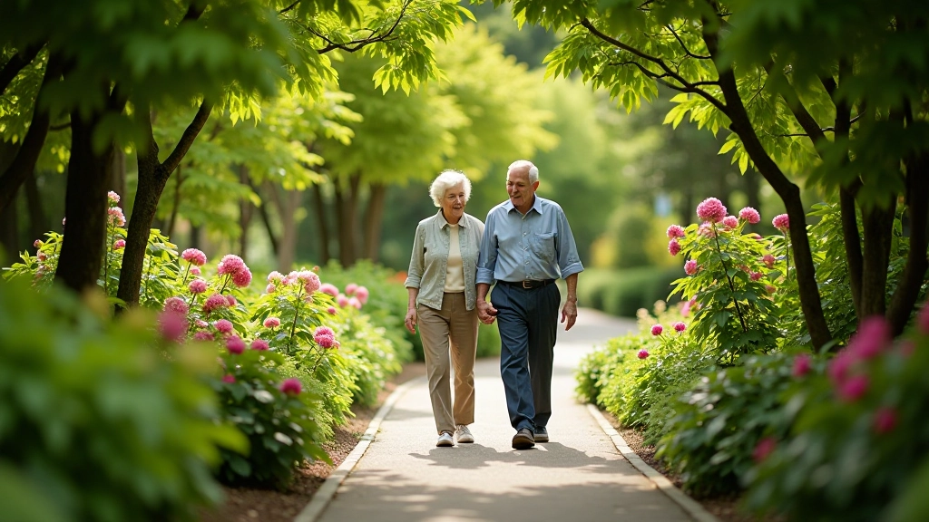 Senior visitors walking through selkora botanical garden pathways